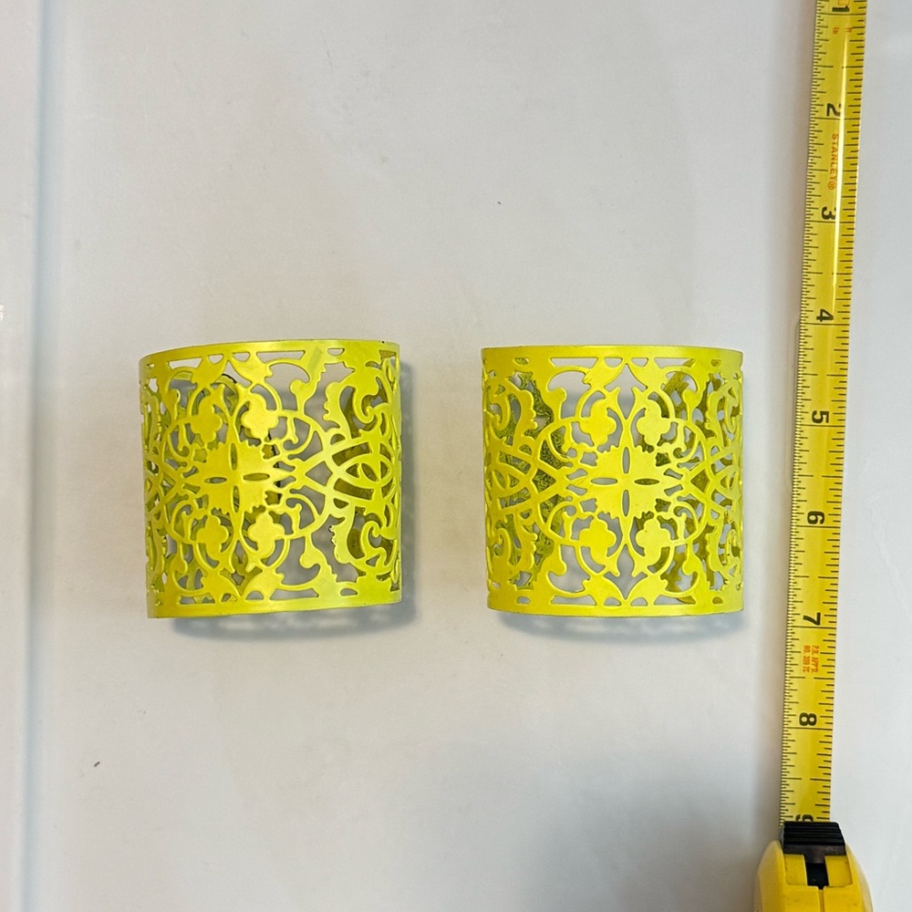 Elegant Neon Yellow Lace Design Bracelet Cuffs (set of two)